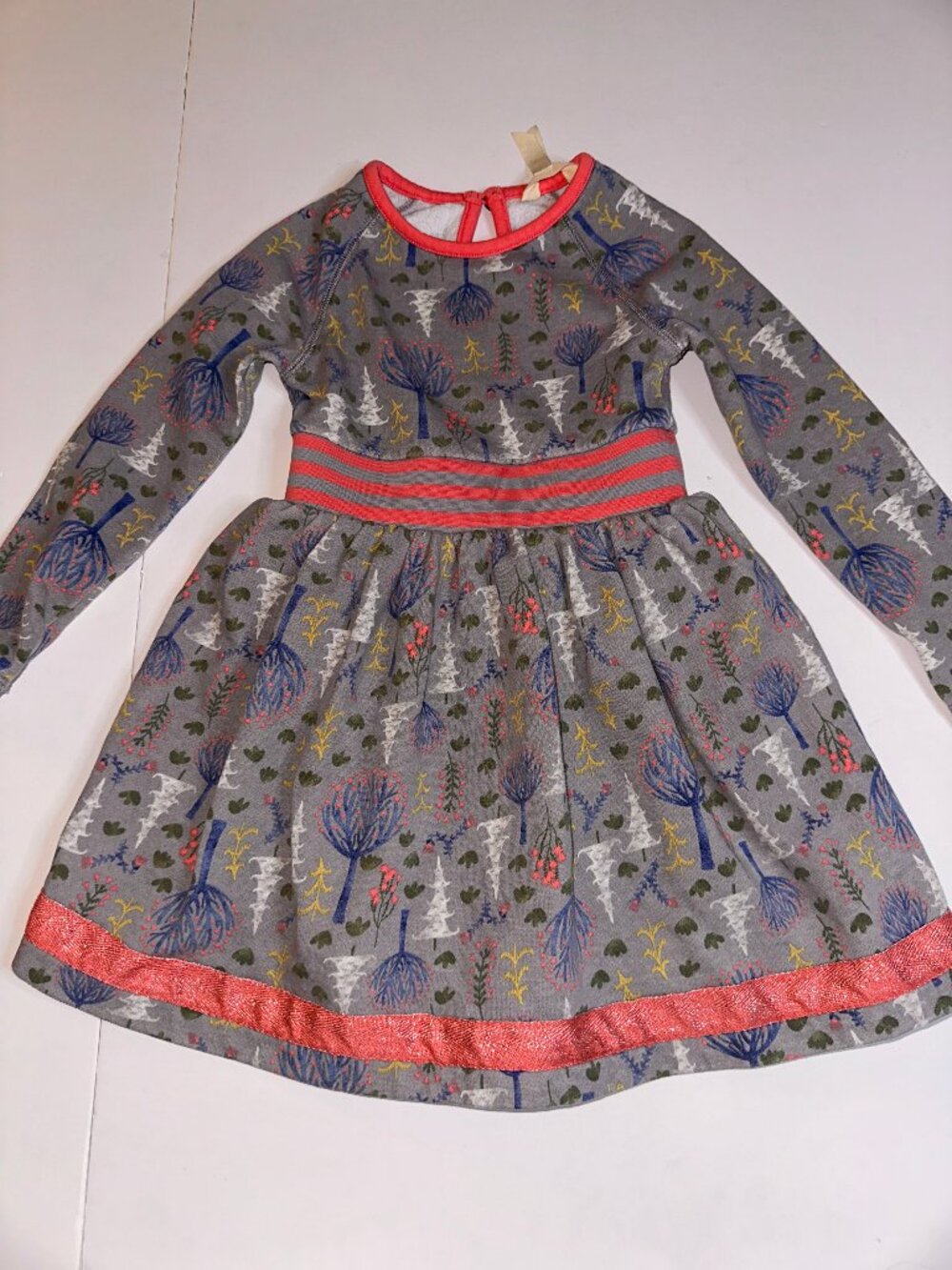 Matilda Jane Make Believe Around Town Dress Trees Girls Size 4 Gray Pink #649